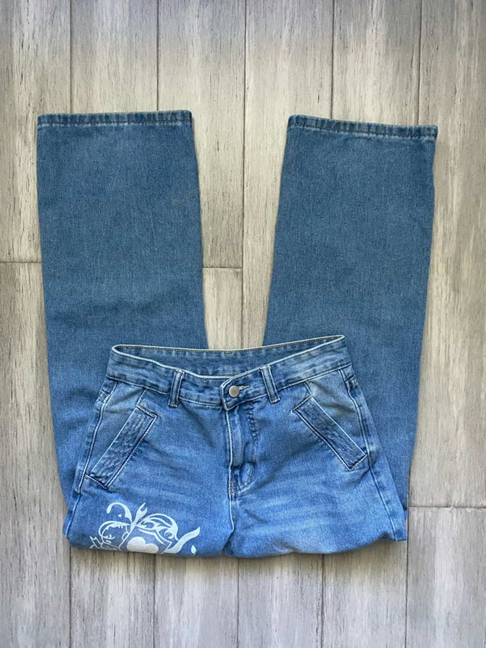 Blue Women's Baggy Jeans with Decorative Detail Y2K inspired